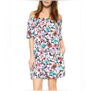 Ella Moss White Off-Shoulder Floral Dress with Pink & Teal